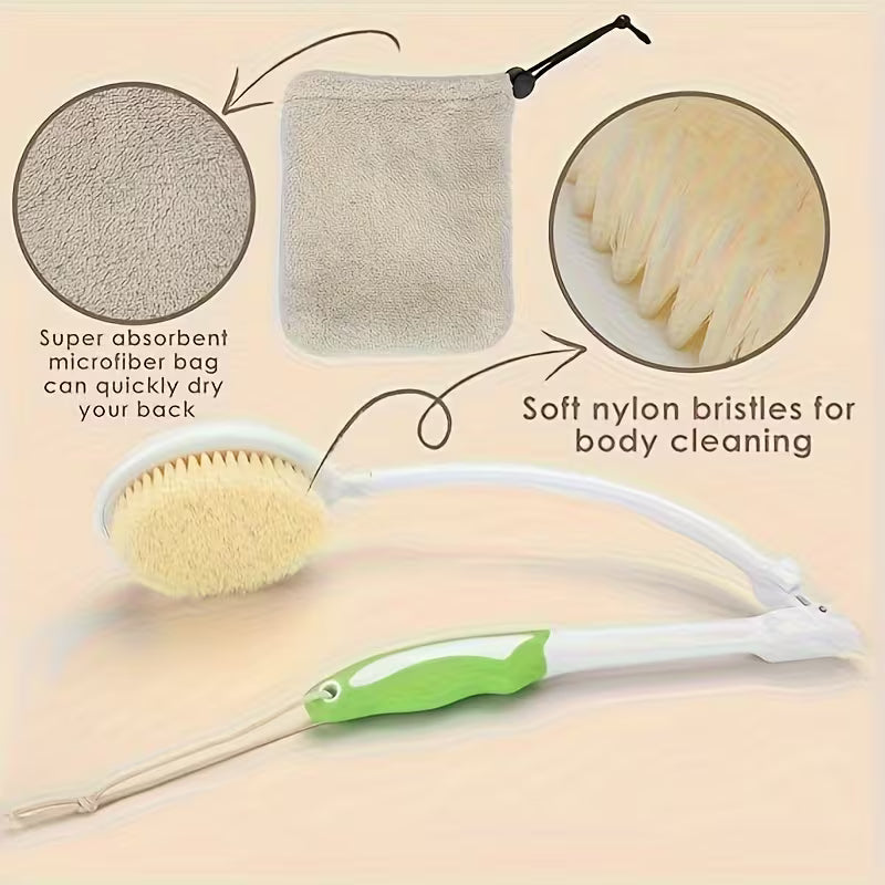 Elderly Back-Scrubbing Bath Brush for Spinal Relief, Hands-Free, No Lifting Required, Convenient for the Waist, Soft Bristles with Curved Handle and Towel, Elderly Back-Scrubbing Bath Brush for Spinal Relief, Hands-Free, No Lifting Required