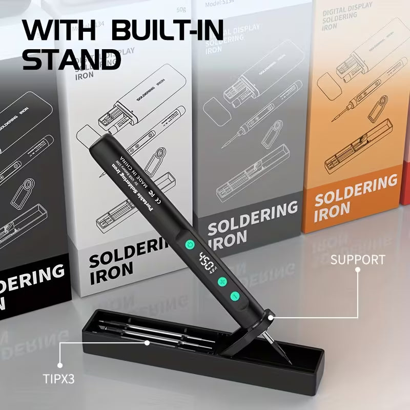 Soldering Set, Temperature Adjustable with LCD Screen, Heats Up in 8 Seconds (180-450°C), Comes with 3 Precision Tips, Ideal for Home Repairs And