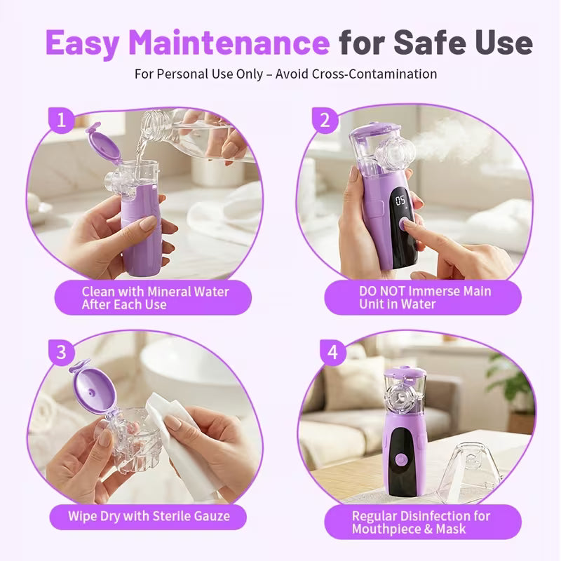 Saline Sold Separately Portable Nebulizer for Adults, Nebulizer for Children, Handheld Portable Nebulizer for Adults with LED Display and Auto-Cleaning