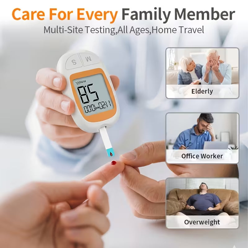 2pcs Blood Glucose Meter Kit - 2 Monitor, 2 Needle, 100 Test Strips, 100 Needles | Large Display, Quick 5-Second Results, No Coding Required, USB Power, Perfect for Home And Travel, Great Valentine's Day Home Gift