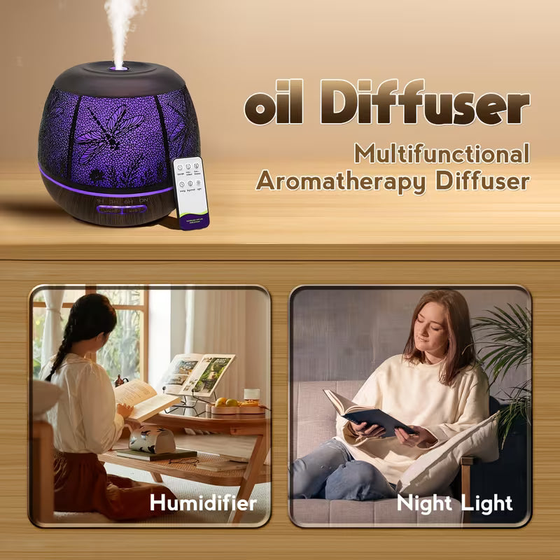 13.53oz Essential Oil Diffuser, Household Large-capacity Metal Diffuser, Diffuser with Remote Control, 7-color LED Light Humidifier for Bedroom, Gift Selection, Room Decoration, Teacher Appreciation (no Essential Oils Included By Default)