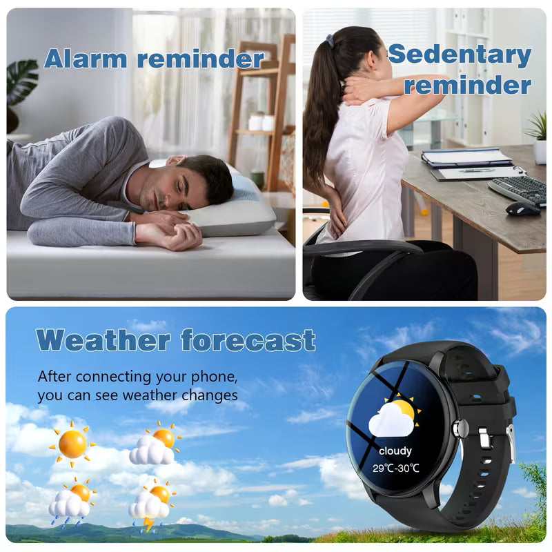 2026 Smartwatch/Fitness Band with Wireless Calling, Wireless Connectivity, Multiple Sports Modes, Music Control, Sedentary Reminder, Wallpaper, Weather Updates - USB Charging, Multi-functional Wearable, Compatible with iPhone and Android