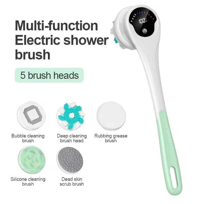 The Electric Rotating Body Brush Is Equipped with 5 Brush Heads And Can Be Charged Via USB. with Comfortable Bristles That Are Gentle on The Skin And Won'T Cause Any Harm, It Offers a More Comfortable And Convenient Bathing Experience