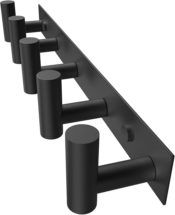 Bntuk Coat Rack Wall Mount - 5 Coat Hooks, Towel Racks for Bathroom Robes Bags Keys, Hat Rack Wall Towel Hooks Organizer Essential (Black)