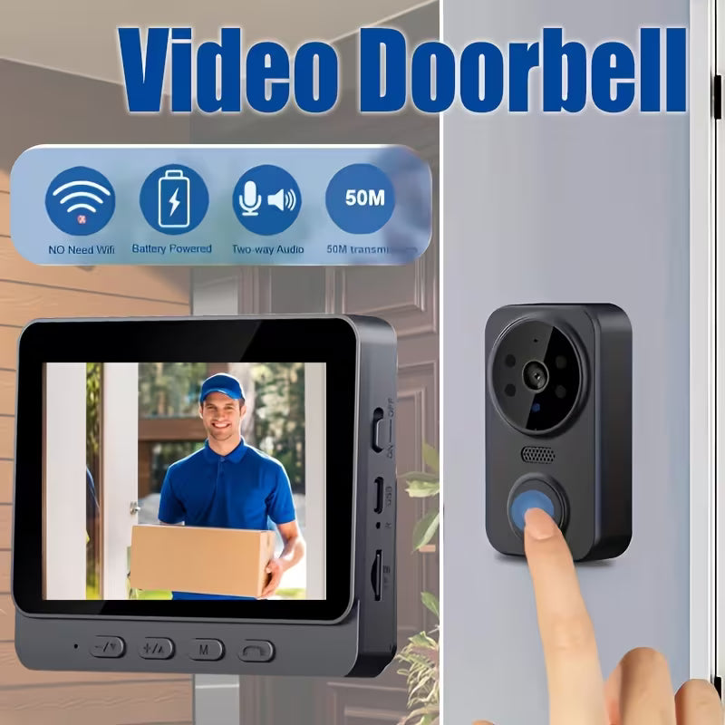Video Doorbell Wireless Doorbell Camera 1080P with Screen, Two-Way Audio, 170° Vision, 4.3-Inch Screen, I Video Doorbell No Subscription, No Application, No Wifi, Simple Operation