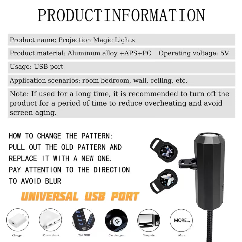 Portable LED Projector Light, Equipped with 5 Replaceable Butterfly Projectors, USB Plug and Play, Suitable for Home Bedroom Ambiance, Bedside Wall Decoration, Holiday Gift, Home Lighting Fixtures.