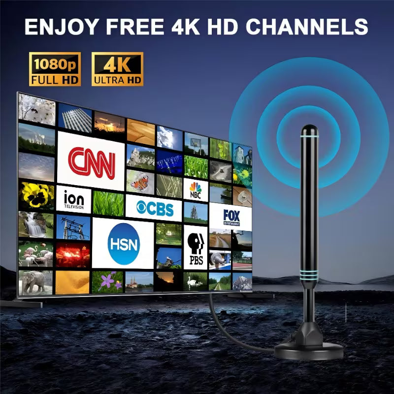 2026 Metal Long-Distance Signals Receive High-Definition 4K TV Antenna, 180-Mile TV Channel Signal Reception, One-Button Long-Distance Signal Reception Mode, USB, Complete Additions, Free TV, Suitable for Smart TV, Old TV, Indoor TV Antenna