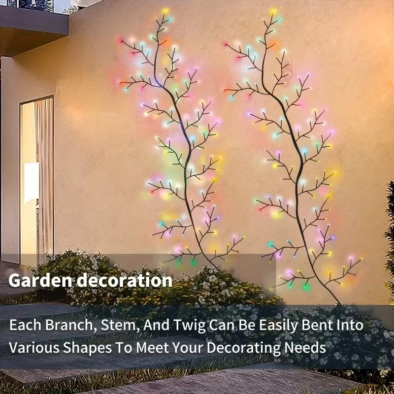 1 set, colorful courtyard desktop decoration willow vine LED light string, 8 lighting modes flashing, USB power supply, RGB wall-mounted Christmas branch light, with button switch, curtains, bedroom, balcony, fence, corridor, porch decoration, 71inch