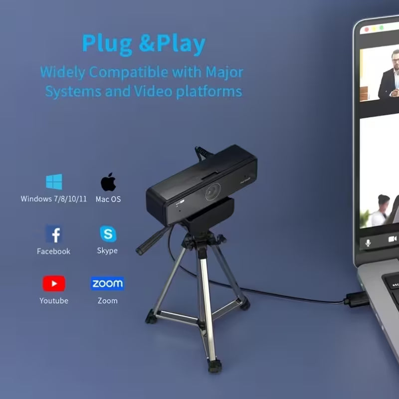 Nuroum V11 2K Webcam Compatible for Zoom/ Meet/Hangouts - 1440P HD Video, 360° Rotatable Conference Camera with Dual Mic, USB-Powered, Privacy Shield & NearSync Software for PC/Laptop (/) - Low,