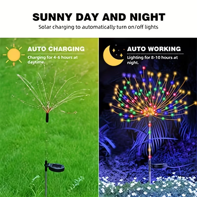 2 Packs Outdoor Solar Firework Lights - Decoration, for Pathways, Gardens, Courtyards, Parties, Weddings, Holidays, Christmas Decor, Solar Ground Lights, Lawn Lights, Halloween Decoration Lights, Ambient Lighting, -Saving Lighting