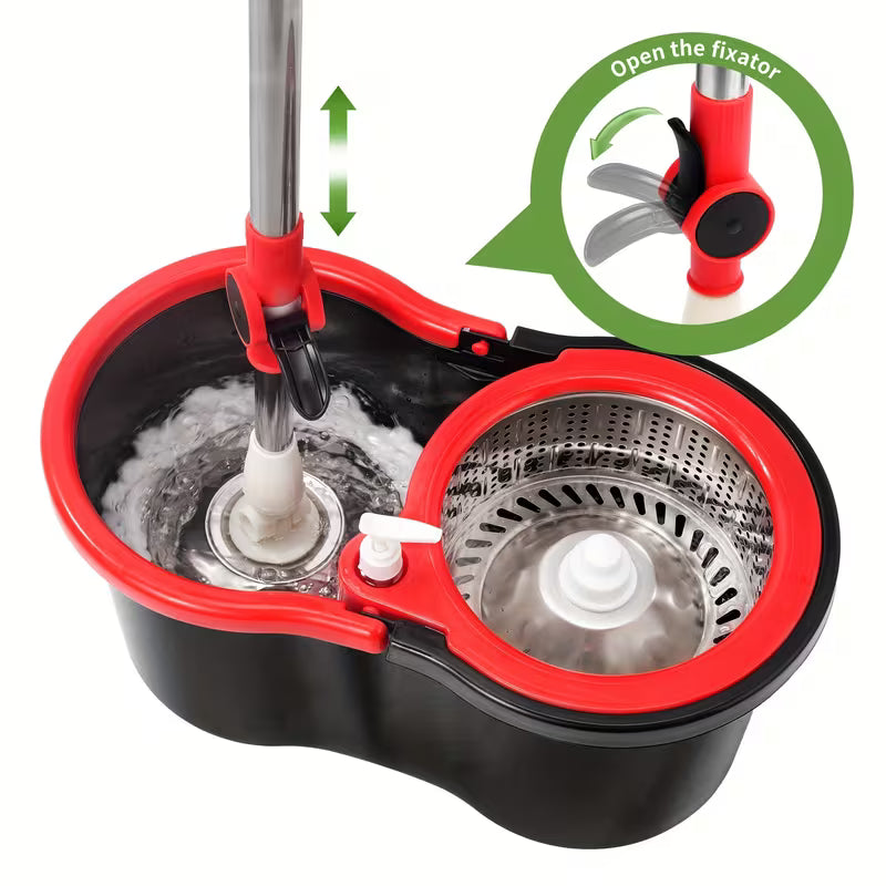 Set of Spin Mop And Bucket with Wringer, Ideal for Bathroom Use, Including a 360¡ã Spinning Mop Bucket System with Three Microfiber Mop Replacement Heads And a 61" Adjustable Stainless Steel Handle for Effective Floor Cleaning