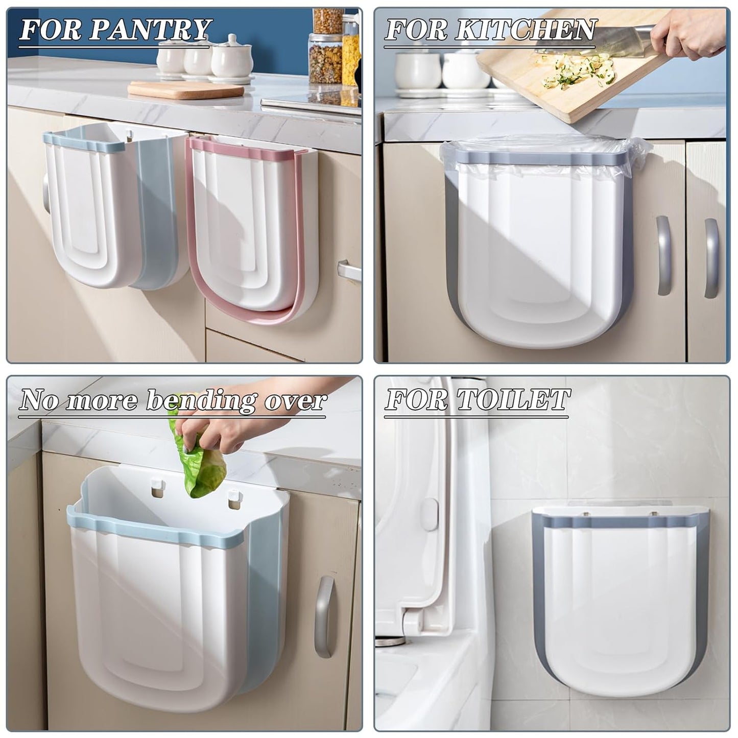 Wall Mounted Foldable Trash Can for Kitchen Cabinet - 2.4 Gallon Hanging Small Waste Bin,Plastic Collapsible Garbage Can for Bathroom, Bedroom Counter (Grey)