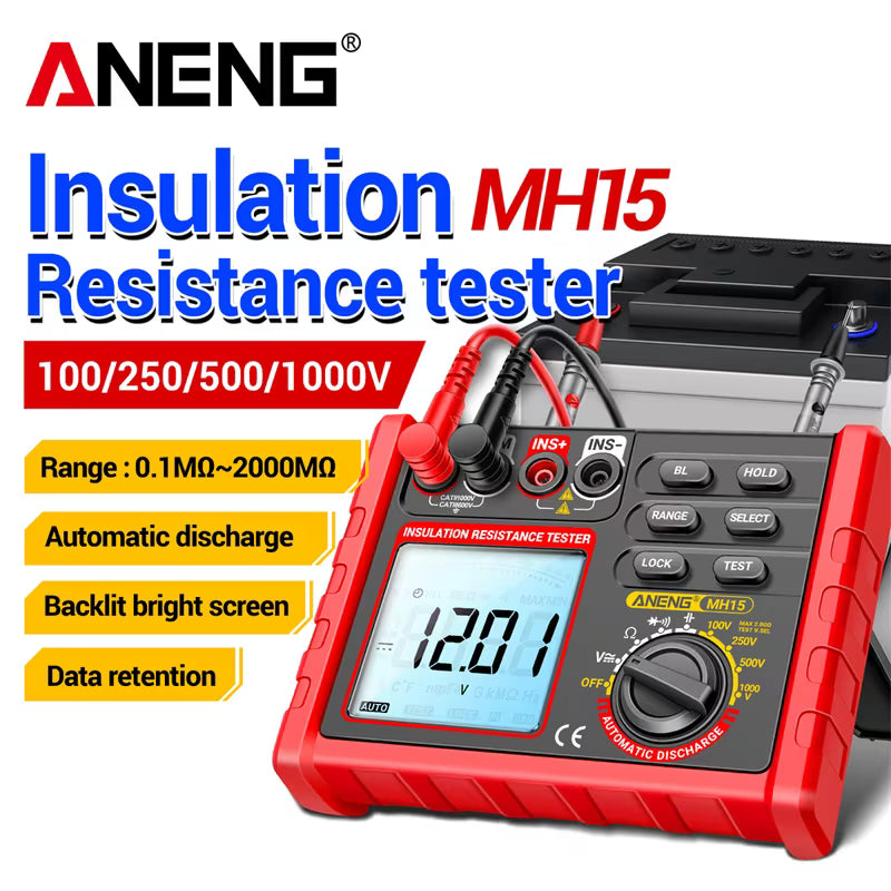 ANENG MH15 Digital Ohm meter Insulation Resistance Meter 6000 Counter Resistance tester Capacitance Tester Megohm meter High voltage tool no battery