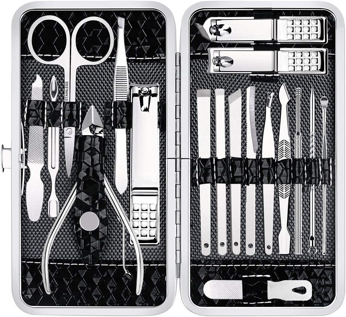 Yougai Nail Clippers Set - 18 Pcs Professional Manicure Pedicure Kit Gifts for Fathers Day Men Women, Stainless Steel Fingernail Toenail Cutters, Nail Care Grooming Tools with Leather Travel Case