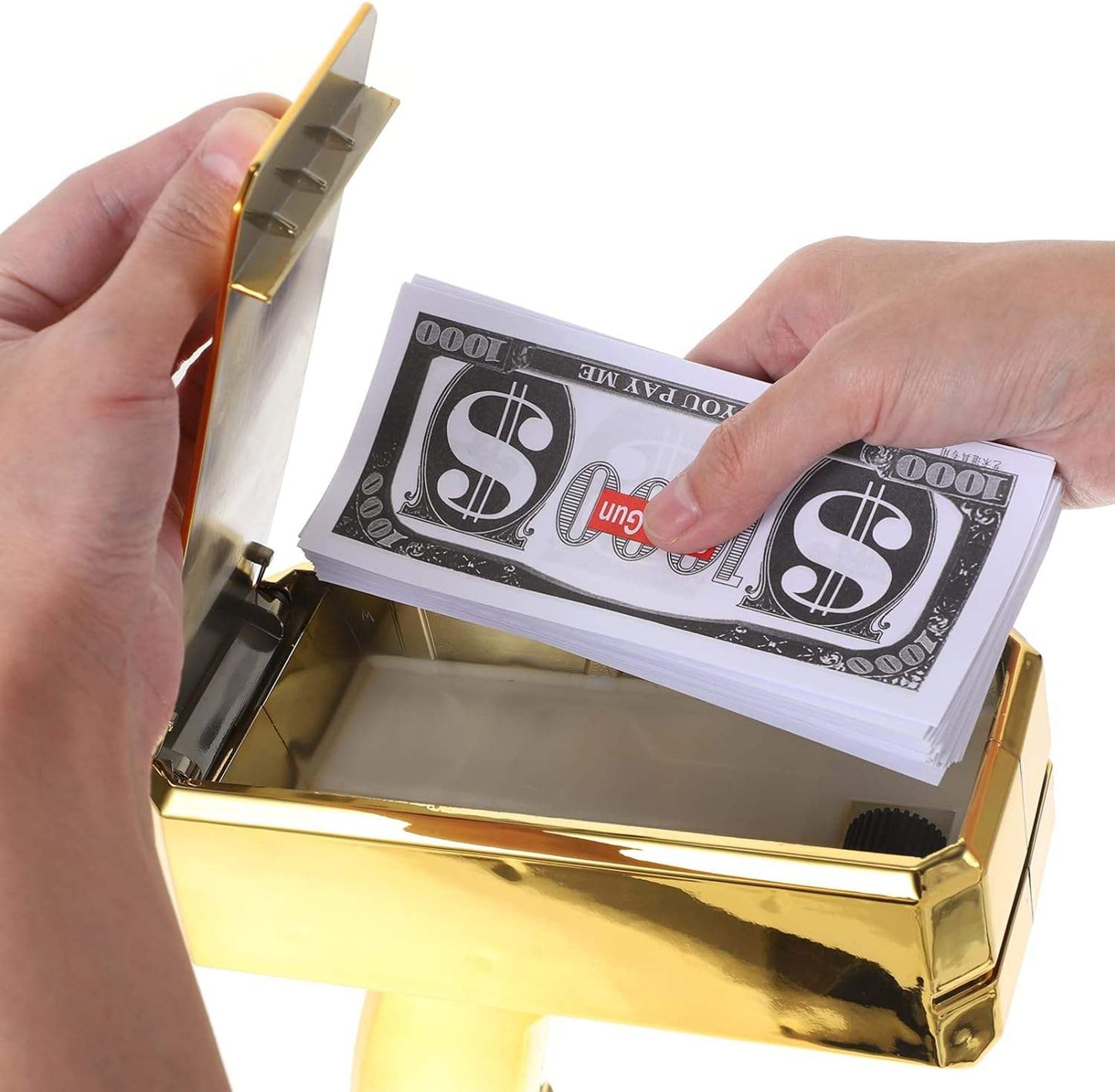 Money Gun Shooter Handheld Cash Money Gun Spraying Machine Money Dispenser with 100pcs Bills Loading Capacity Prop Gun for Birthday Wedding Party, Night Club (Gold)