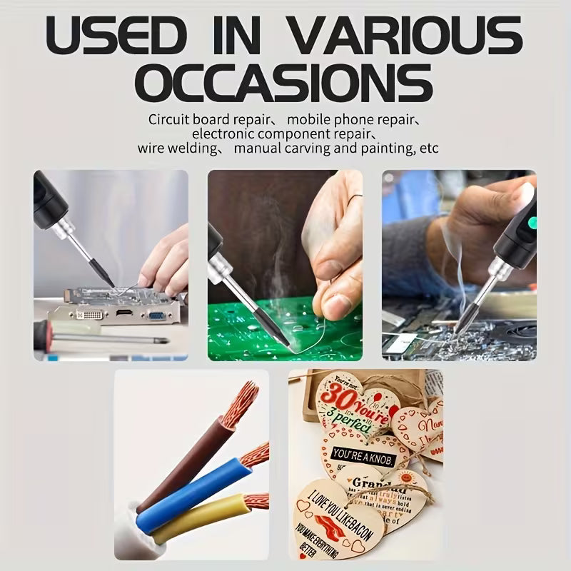 Soldering Set, Temperature Adjustable with LCD Screen, Heats Up in 8 Seconds (180-450°C), Comes with 3 Precision Tips, Ideal for Home Repairs And