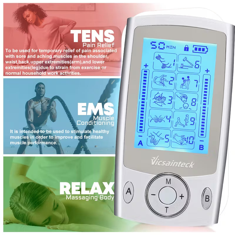 Dual Channel TENS Unit Muscle Stimulator Machine with 16 Modes &16 Levels Forpain Relief, 2" And 2"X4" TENS Unit Electrode Pads, TENS Device for Back &Full-Body & Muscle Relief, After Playing Soccer, Teacher'S Day Gifts