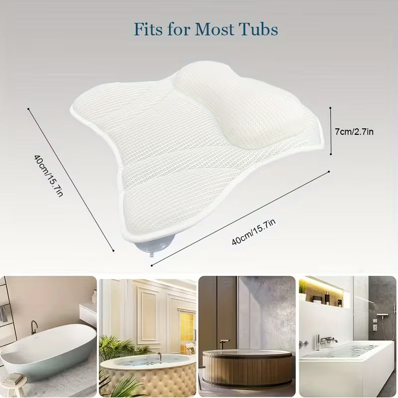 Bath Pillow with Large Non-slip Suction Cups, Ergonomic Neck, Back, and Shoulder Support Bath Mat, Relaxing Bath Accessory, Machine Washable and Quick-drying
