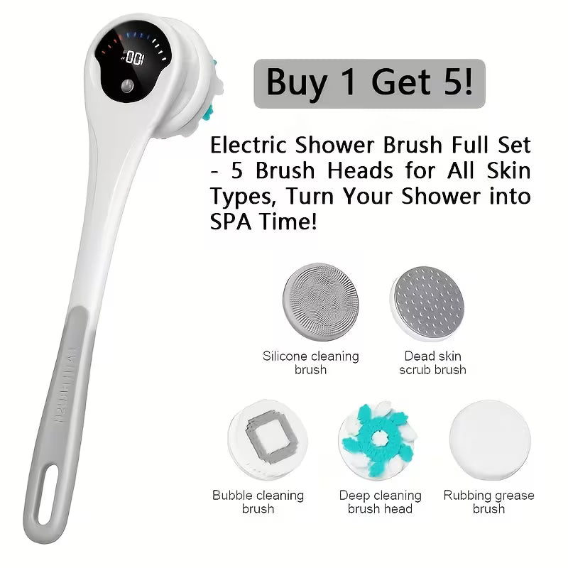 Electric Bath Brush: Smart Digital Display for Accurate Timing. IPX6 + Wireless Charging for Cord-Free, Safe Bathroom Use. All-In-One Brush Head for Daily Cleansing & At-Home Spa, Leaving Your Skin Glowing And Smooth!