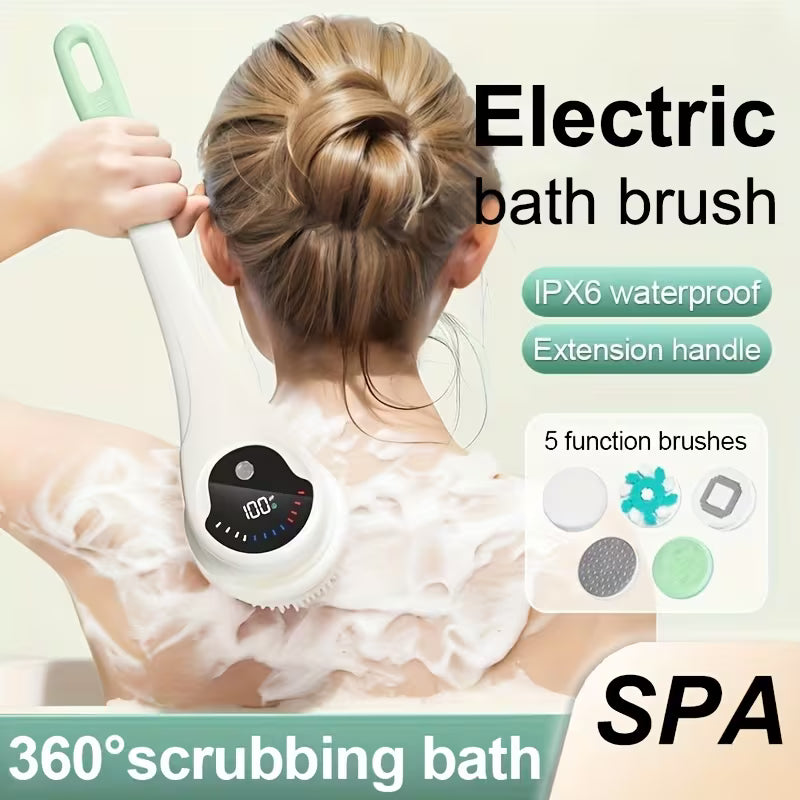 The Electric Rotating Body Brush Is Equipped with 5 Brush Heads And Can Be Charged Via USB. with Comfortable Bristles That Are Gentle on The Skin And Won'T Cause Any Harm, It Offers a More Comfortable And Convenient Bathing Experience