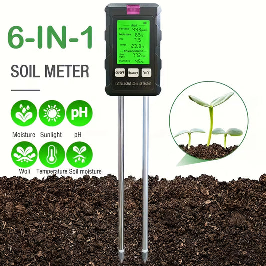 6-In-1 Multifunctional Soil Analyzer, Temperature, Light, Ph, And Humidity Measuring Tool