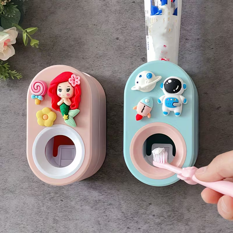Easy-Install Dinosaur Cartoon Toothpaste Dispenser - No-Drill Wall Mount, Automatic Squeeze Holder for Bathroom Accessories