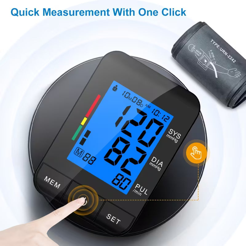 Home Blood Pressure Monitor, 9-17 Oversized Upper Arm Blood Pressure Cuff, LCD Large Display, Fully Automated Digital Sphygmomanometer with USB Cable(without Battery)