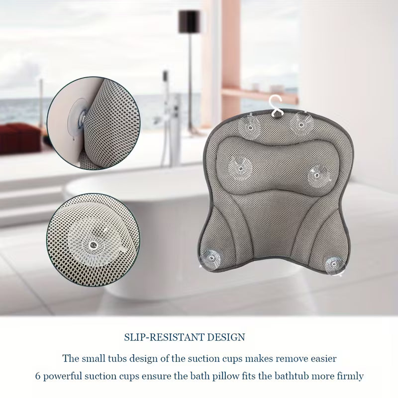Bath Pillow with Large Non-slip Suction Cups, Ergonomic Neck, Back, and Shoulder Support Bath Mat, Relaxing Bath Accessory, Machine Washable and Quick-drying