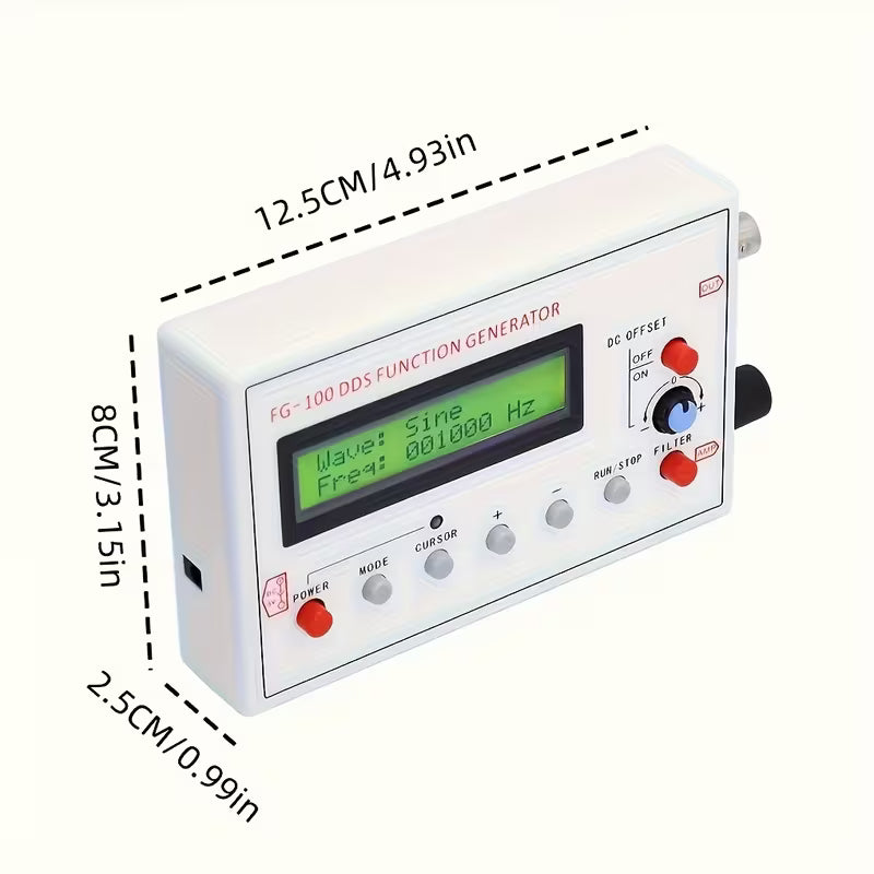 FG-100 DDS Signal Generator with Frequency Counter - 1Hz to 500KHz, Sine/Square/Triangle/Sawtooth Waveforms, USB Powered, Portable Design for Electronics Testing, Signal Source Module