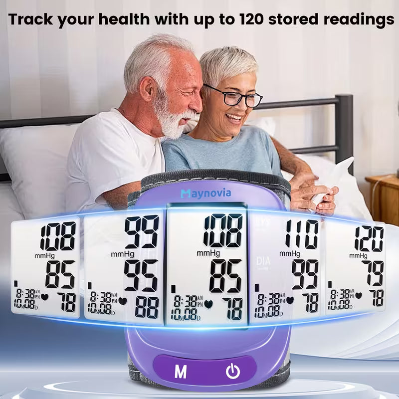 Maynovia Wrist Blood Pressure Monitor, Oximeter Fingertip, Home Medical Products, Digital Blood Pressure Monitor, Fully Automatic Home Hypertension Machine with Adjustable Cuff, Supports 120 Reading Memories, Comes with Portable Case And Battery