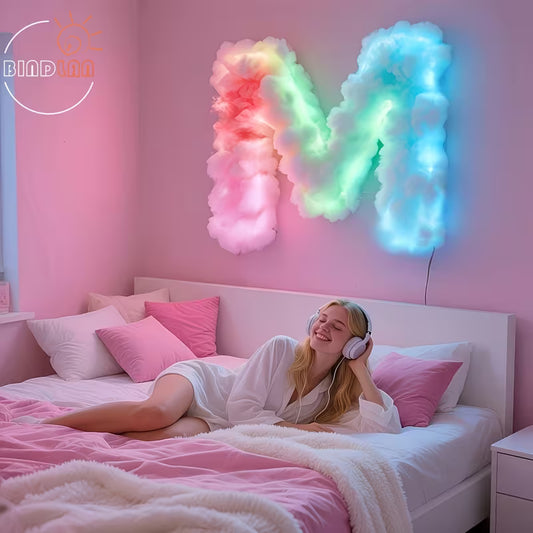 BINDLAN 78.73in LED 3D Cloud Light, USB Powered Smart Light. DIY Letter Shape Bedroom Night Light, Multi-Color Rainbow Cloud Lamp, Color-Changing Smart Lighting. Modern Lamp, Ambiance Lamp for Gaming Room, Birthday Party Decor. Ideal for Bedroom