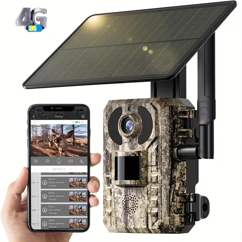 4G LTE Cellular Tracking Camera with 4K Live Viewing, Third-Generation Cellular Tracking Camera Featuring Real-Time Viewing, Solar-Powered Game Camera, Remote Phone Access And Playback, Motion Activation with a 0.2-Second Trigger Time, Night Vision