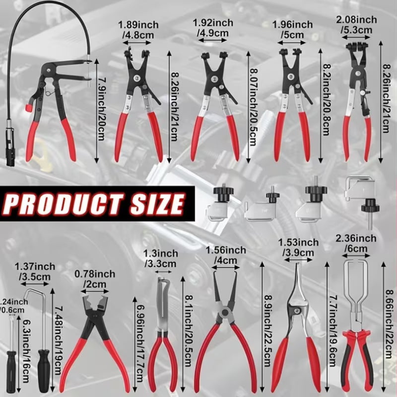 3+4/16/17pcs Hose Clamp Set, Long-handled Hose Clamp Tool Remover, Suitable For Water Pipes And Car Radiator Coolant, Hose Clamp Removal And Installation Tool Kit, Hose Clamp Set, Radiator Hose Clamp Pliers, High-quality Hose Clamp Set