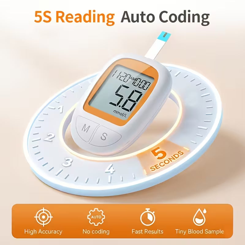 2pcs Blood Glucose Meter Kit - 2 Monitor, 2 Needle, 100 Test Strips, 100 Needles | Large Display, Quick 5-Second Results, No Coding Required, USB Power, Perfect for Home And Travel, Great Valentine's Day Home Gift