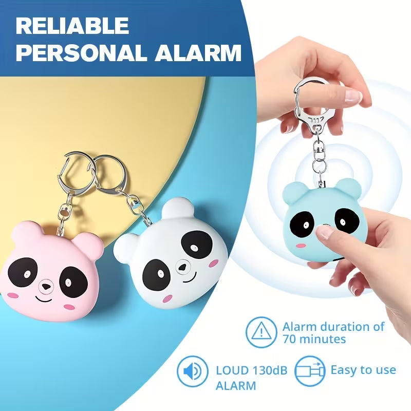 130dB Safety Alarm - Rechargeable Portable personal alarm - Cute Panda Backpack Keychain Pendant SOS Distress Device, Two alarm modes, 3 colors