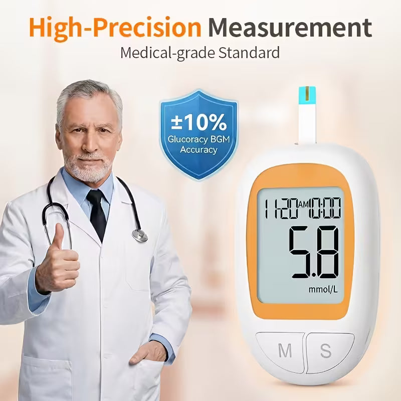 2pcs Blood Glucose Meter Kit - 2 Monitor, 2 Needle, 100 Test Strips, 100 Needles | Large Display, Quick 5-Second Results, No Coding Required, USB Power, Perfect for Home And Travel, Great Valentine's Day Home Gift