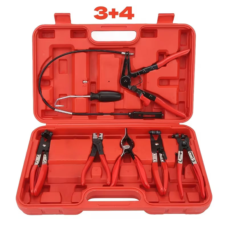 3+4/16/17pcs Hose Clamp Set, Long-handled Hose Clamp Tool Remover, Suitable For Water Pipes And Car Radiator Coolant, Hose Clamp Removal And Installation Tool Kit, Hose Clamp Set, Radiator Hose Clamp Pliers, High-quality Hose Clamp Set