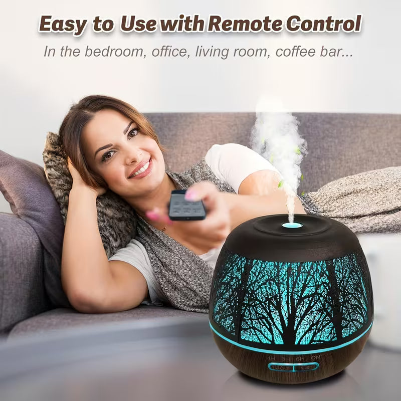 13.53oz Essential Oil Diffuser, Household Large-capacity Metal Diffuser, Diffuser with Remote Control, 7-color LED Light Humidifier for Bedroom, Gift Selection, Room Decoration, Teacher Appreciation (no Essential Oils Included By Default)