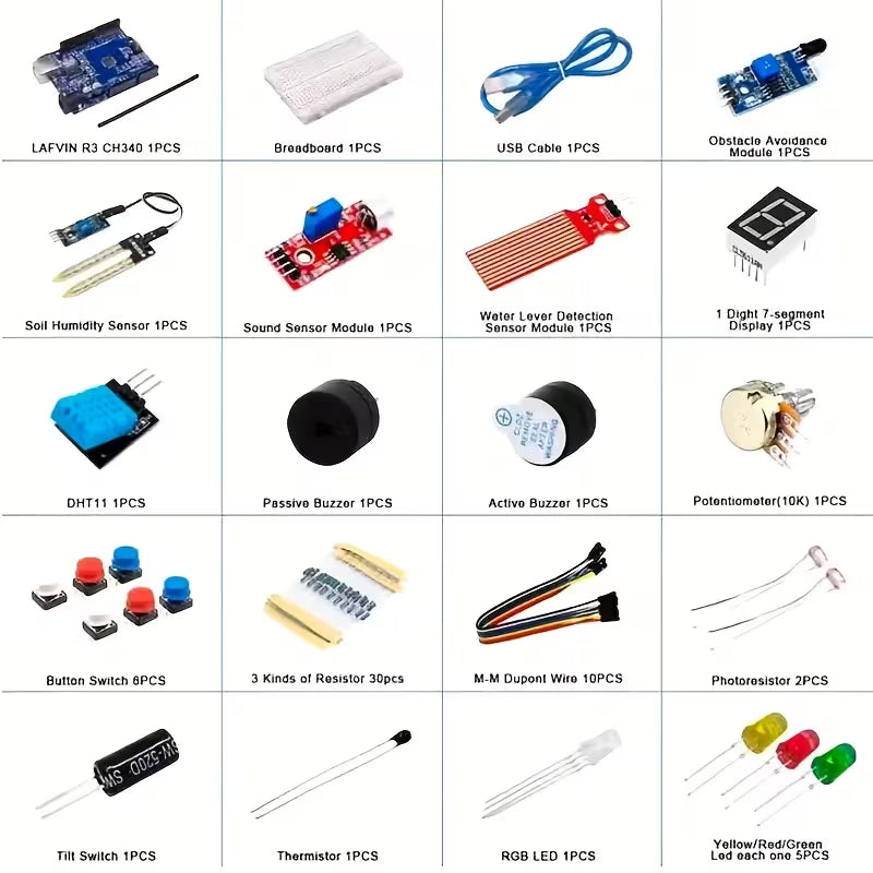 400 Breadboard DIY Learning and Development Project Starter Kit R3 Kit Electronics Sensors LED Dht11 Potentiometer