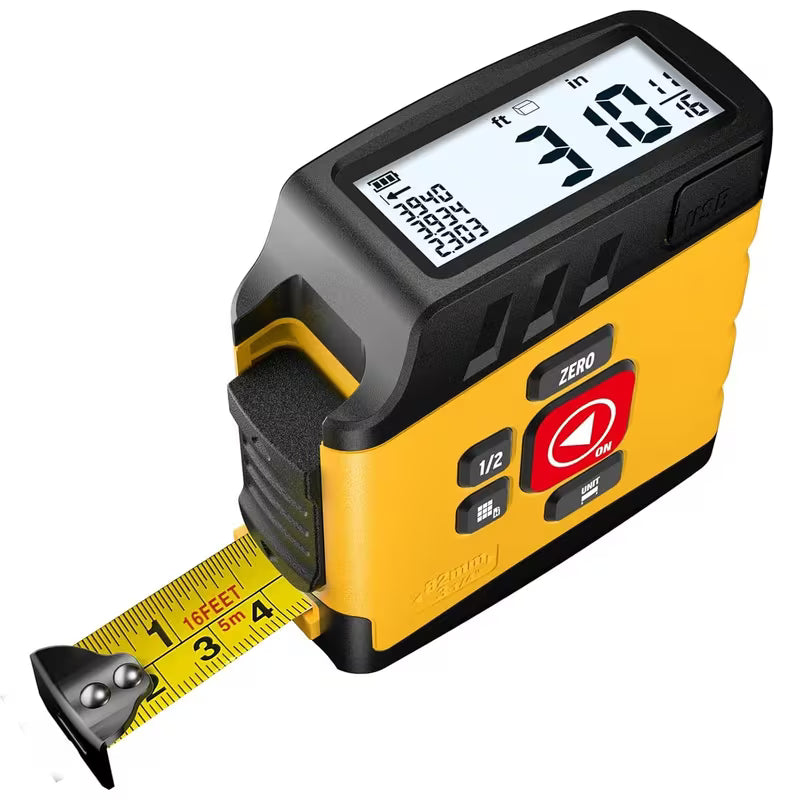 16 Ft Digital Tape Measure - 6 Metric and Imperial Units | Easy Read, Retractable with Fractions 1/16, Rechargeable, Display, Yellow, Grey, Sky, ACPOTEL Brand, For Distance/Area/Volume