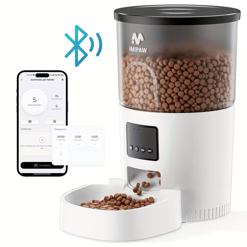 Automatic Cat Feeder 101.44oz - Smart Pet Food Dispenser with Wireless App Control (Up to 787.4 inch), Timed Programmable Portion Control, Dual Power Backup, Easy Setup, 10 Meals/Day for Cats And Puppies (No Wifi Required)