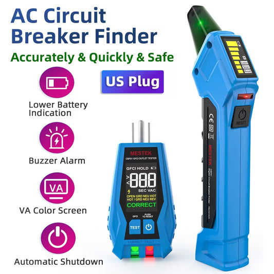 CBF01 2-IN-1 Circuit Breaker Finder, Electric Tester AC 120V Detect Common Wire Faults, US Plug GFCI Outlet Tester, Outlet Meter Lock Indicator with LED Display, Electrical Circuit Tracer Tool, Circuit Breaker Fuse Quick Recognizer, No Battery
