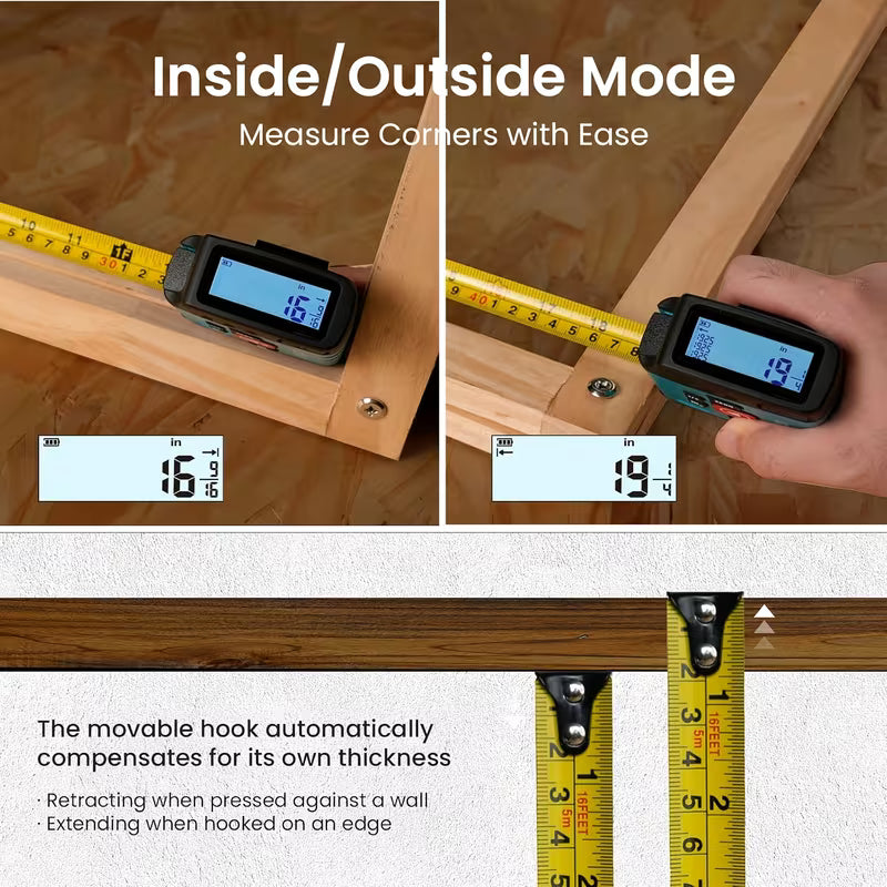 16 Ft Digital Tape Measure - 6 Metric and Imperial Units | Easy Read, Retractable with Fractions 1/16, Rechargeable, Display, Yellow, Grey, Sky, ACPOTEL Brand, For Distance/Area/Volume