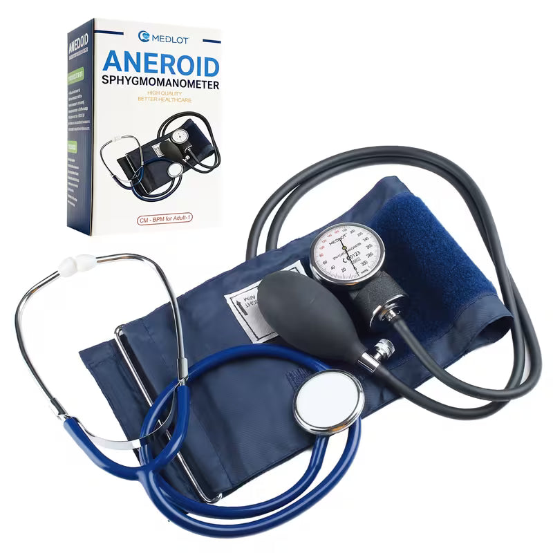Aneroid Sphygmomanometer with Stethoscope, Professional Manual Blood Pressure Monitor Adult Sized BP Cuff (10"-16"), Case Included, Navy