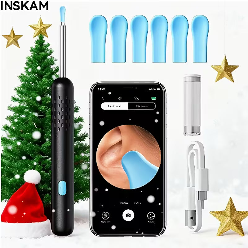 INSKAM 1080P Ear Wax Removal Tool with Camera, Ear Cleaning Kit with 6 Spoons, Wi-Fi Enabled, Rechargeable Lithium Battery, Ear Tweezers for Ear Care