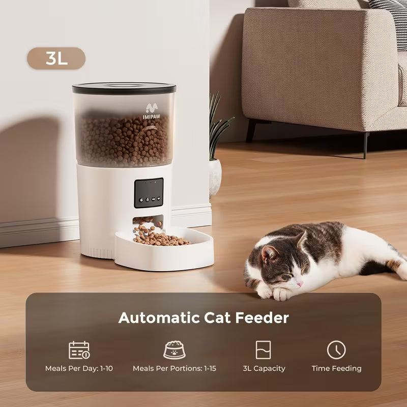 Automatic Cat Feeder 101.44oz - Smart Pet Food Dispenser with Wireless App Control (Up to 787.4 inch), Timed Programmable Portion Control, Dual Power Backup, Easy Setup, 10 Meals/Day for Cats And Puppies (No Wifi Required)