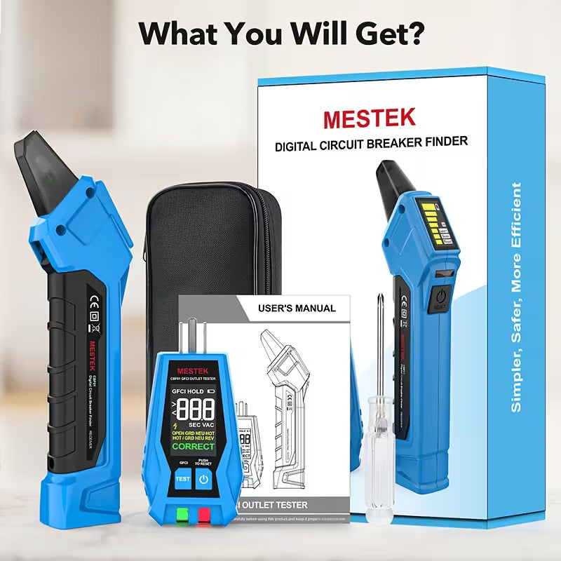 CBF01 2-IN-1 Circuit Breaker Finder, Electric Tester AC 120V Detect Common Wire Faults, US Plug GFCI Outlet Tester, Outlet Meter Lock Indicator with LED Display, Electrical Circuit Tracer Tool, Circuit Breaker Fuse Quick Recognizer, No Battery