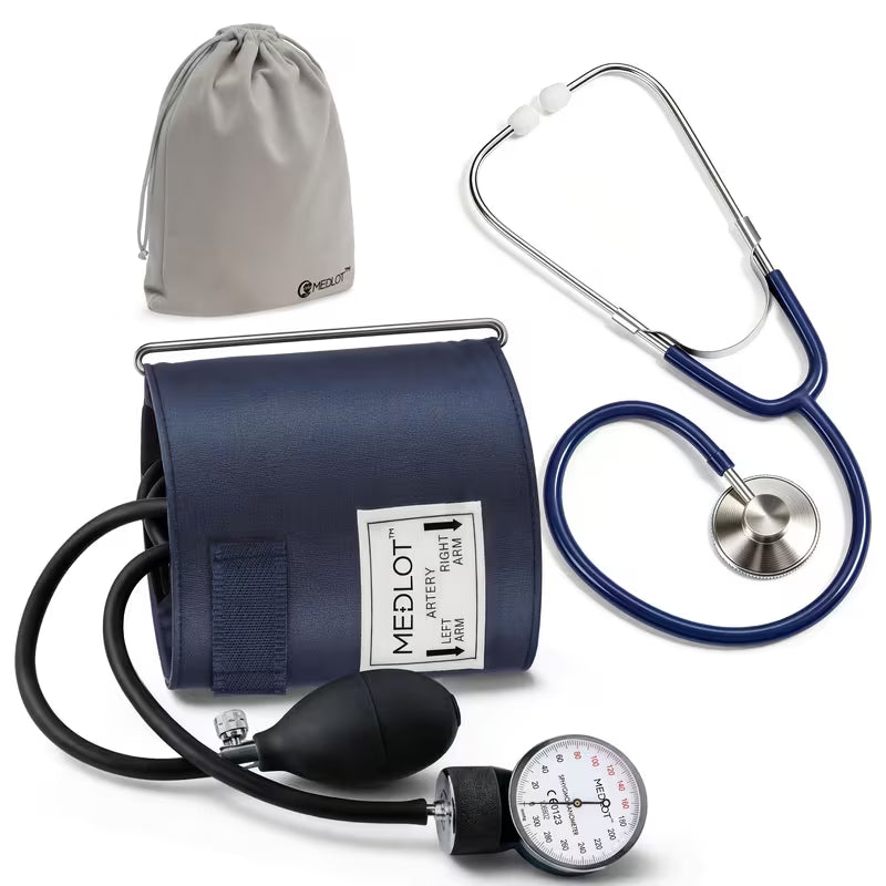Aneroid Sphygmomanometer with Stethoscope, Professional Manual Blood Pressure Monitor Adult Sized BP Cuff (10"-16"), Case Included, Navy