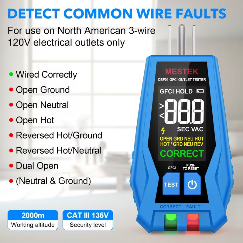 CBF01 2-IN-1 Circuit Breaker Finder, Electric Tester AC 120V Detect Common Wire Faults, US Plug GFCI Outlet Tester, Outlet Meter Lock Indicator with LED Display, Electrical Circuit Tracer Tool, Circuit Breaker Fuse Quick Recognizer, No Battery