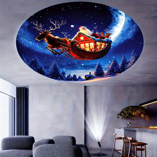 Christmas Projector Light, Santa Claus Sleigh and Reindeer, USB-Powered LED Projection Light, Photo Backdrop Wall Decoration Light, Live Streaming Background, Bedroom Ceiling Decorative Light, Room Night Light, Wedding and Proposal Scene Decoration
